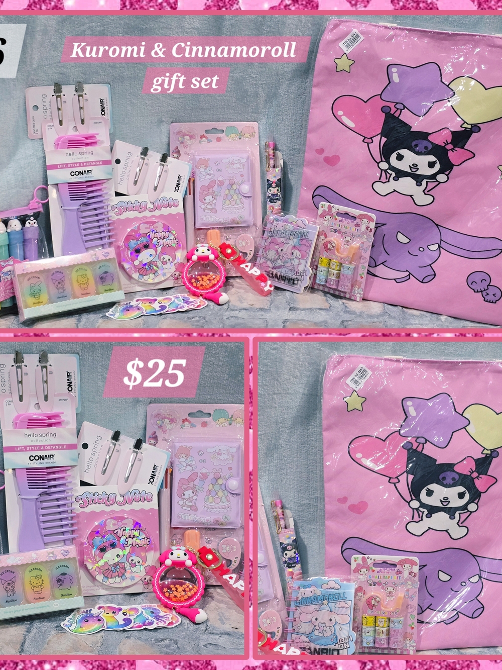 Sanrio Pink Kuromi & Cinnamoroll Stationery Gift Bundle